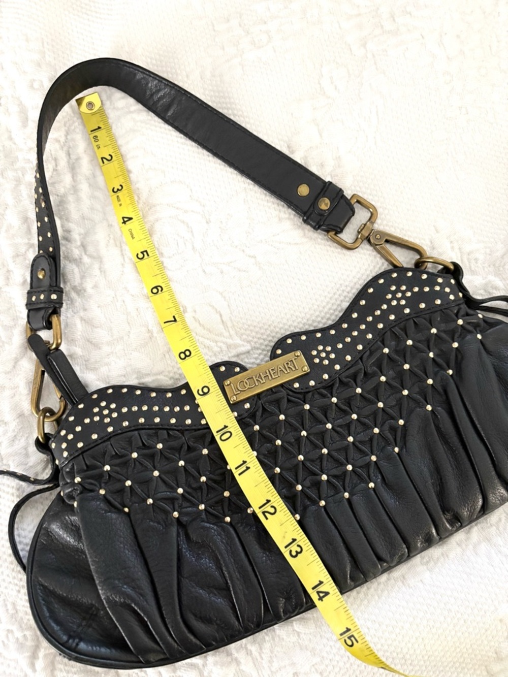 Lockheart vintage y2k bag purse clutch  Black Studded Leather - Picture 8 of 9